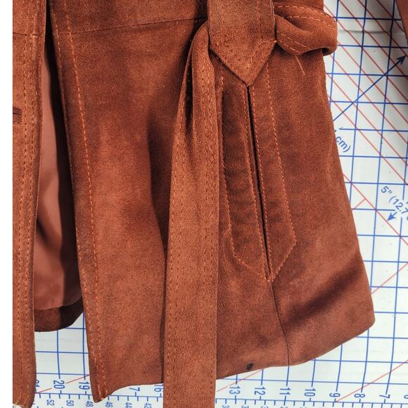 Burnt Orange Suede Statement Jacket Vintage 60s Belted Cozy Chic Womens - Picture 12 of 16